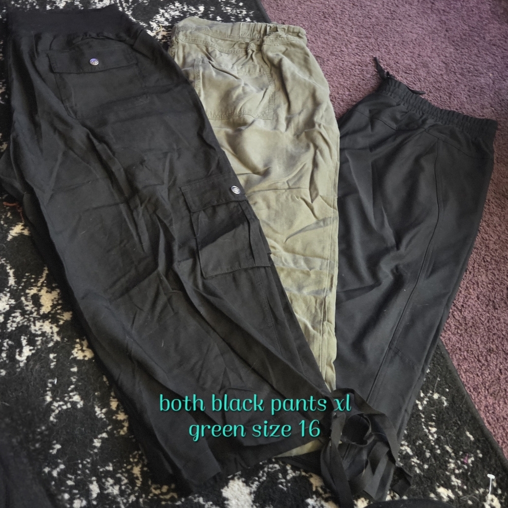 Three Casual Capri Pants Bundle - Black & Olive Green Bundle #12